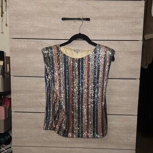 Fate Multi-Color Sequin Striped Cap Sleeve Top